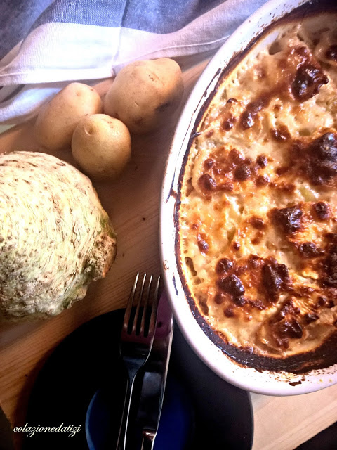 Gratin di sedano rapa porri e patate 